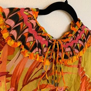 Anthropologie Vibrant Floral Ruffle Blouse